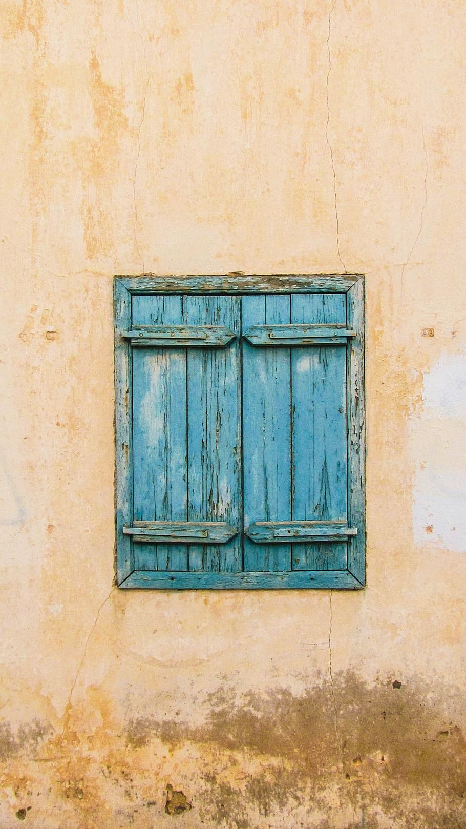 Wall, Window, Wooden, Old, Aged, weathered, rusty, blue, village, HD wallpaper