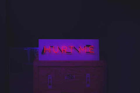 red Hurt me signage, dark, night, box, light, letter, neon HD wallpaper