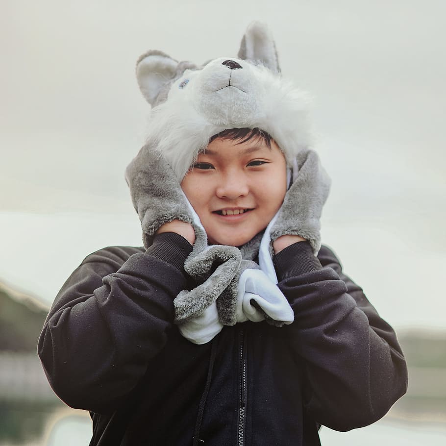 Boy Wearing Black Full-zip Hoodie, blurred background, child HD wallpaper