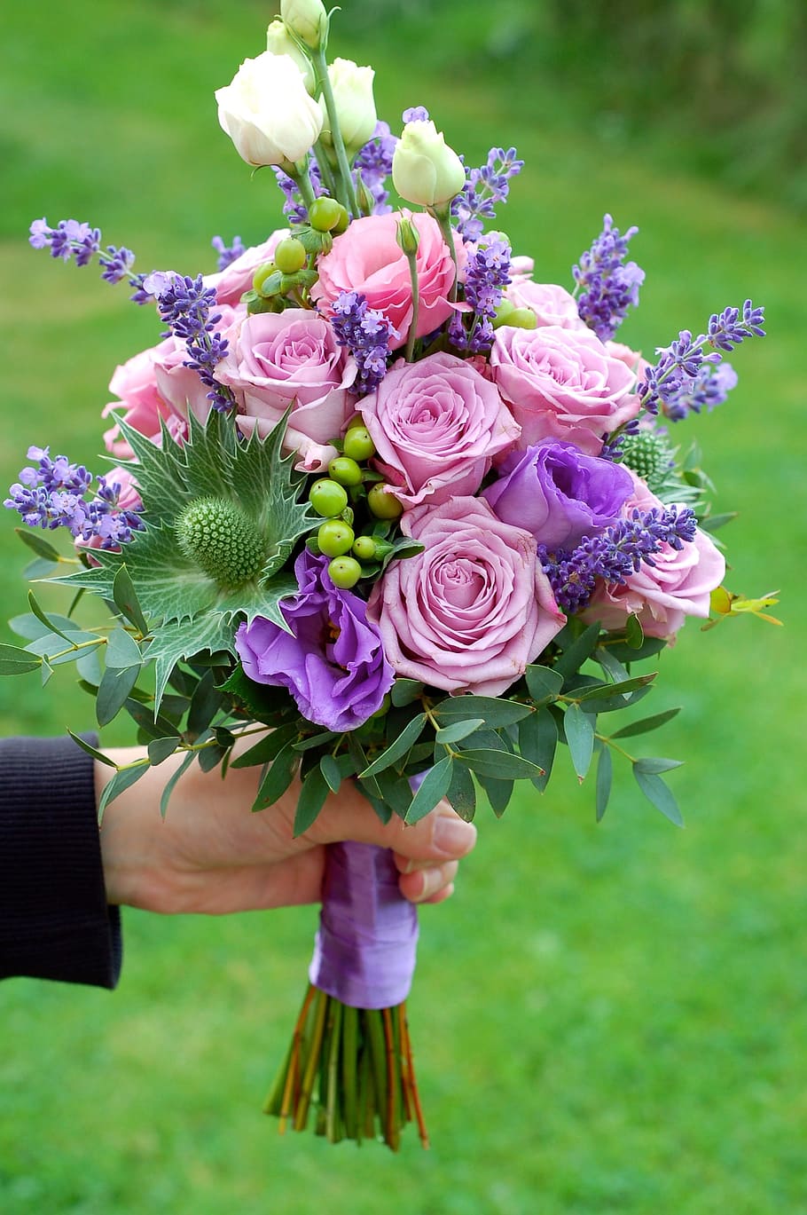 pink and purple flowers, bridal bouquet, rose, white, green, buquet, HD wallpaper