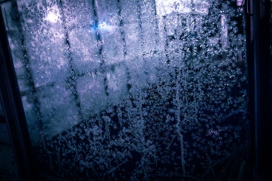 winter, night, ice, icy, the moon light, frozen glass, window HD wallpaper