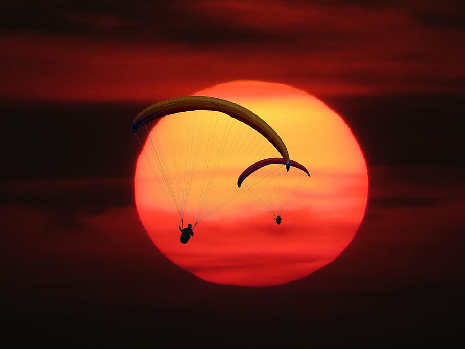 sunset photography, nature, parachute, glider, paraglider, fly