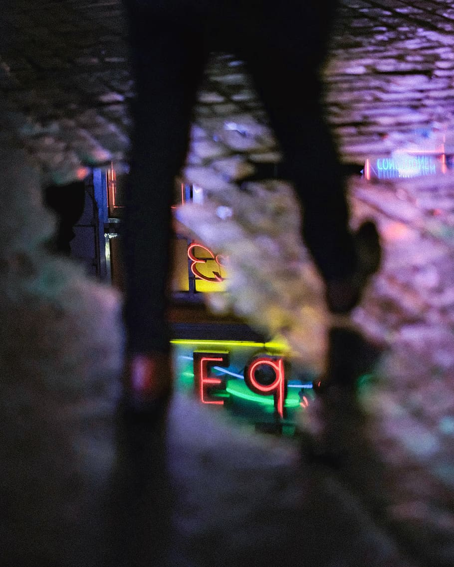 untitled, people, walk, dark, night, street, water, reflection HD wallpaper