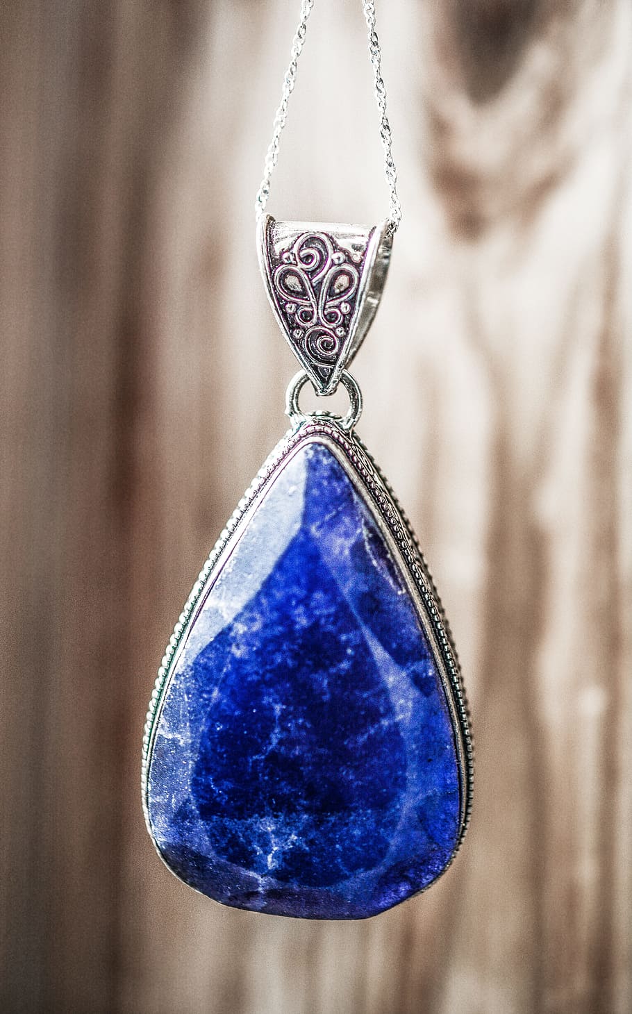 Smooth Blue Lapis Lazuli Natural Point Crystal Necklace Luna Tide