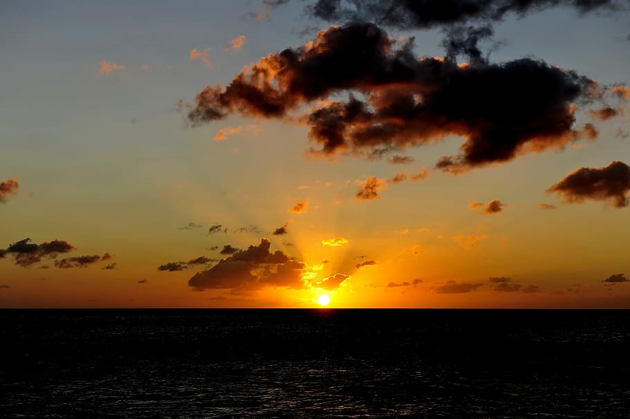 red beach, sunset, day, sky, orange, cloud, water, beauty in nature HD wallpaper