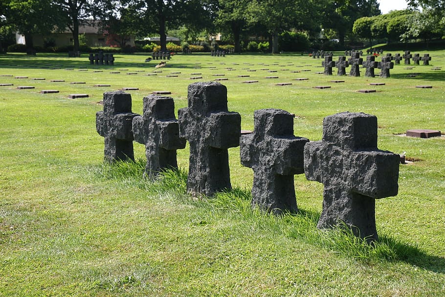 Cross, Cemetery, Normandy, tombstone, memorial, grass, the past HD wallpaper