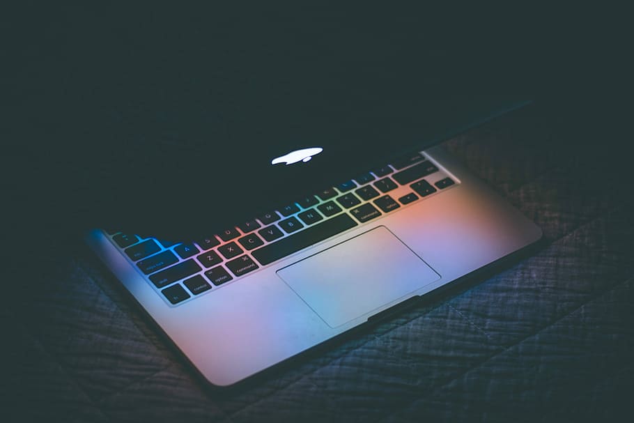 silver MacBook, MacBook Pro on dim light, laptop, work, bed, productivity