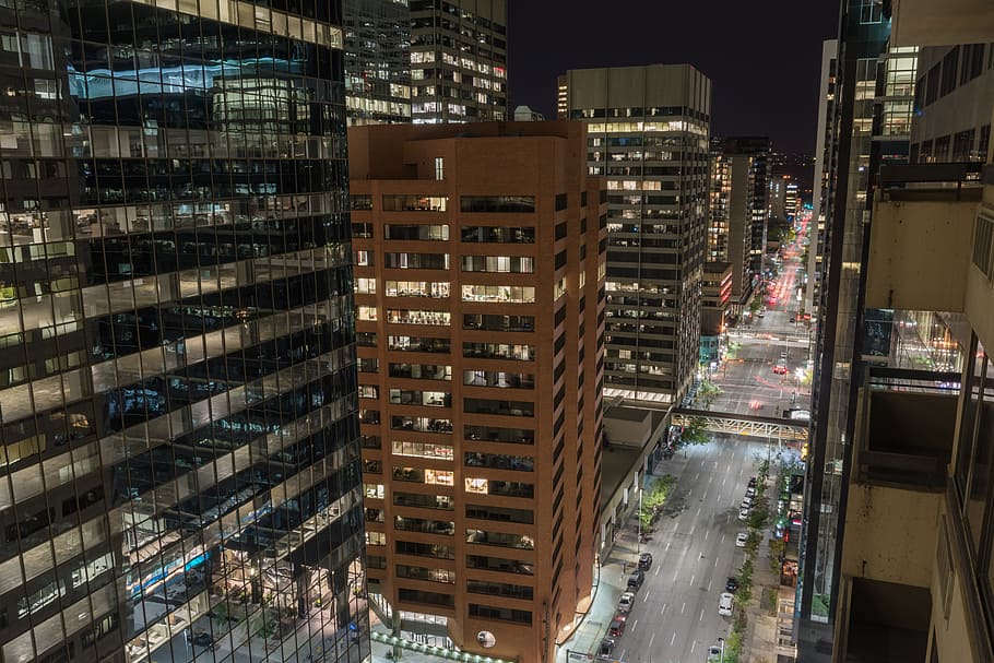 structural photo of high rise buildings, Calgary, Canada, Skyscraper HD wallpaper