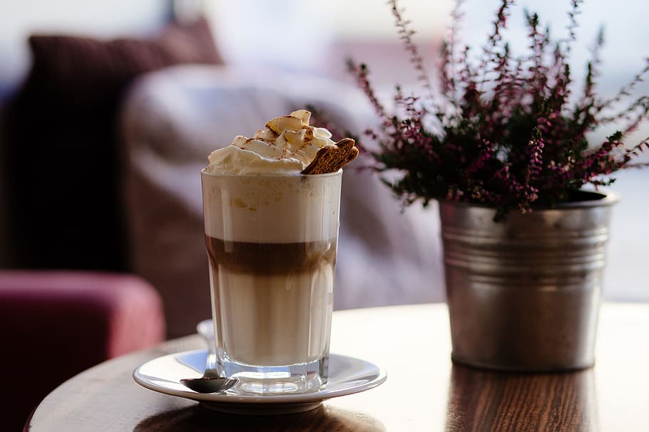 chocolate milkshake, blur, cappuccino, close-up, coffee, cream, HD wallpaper