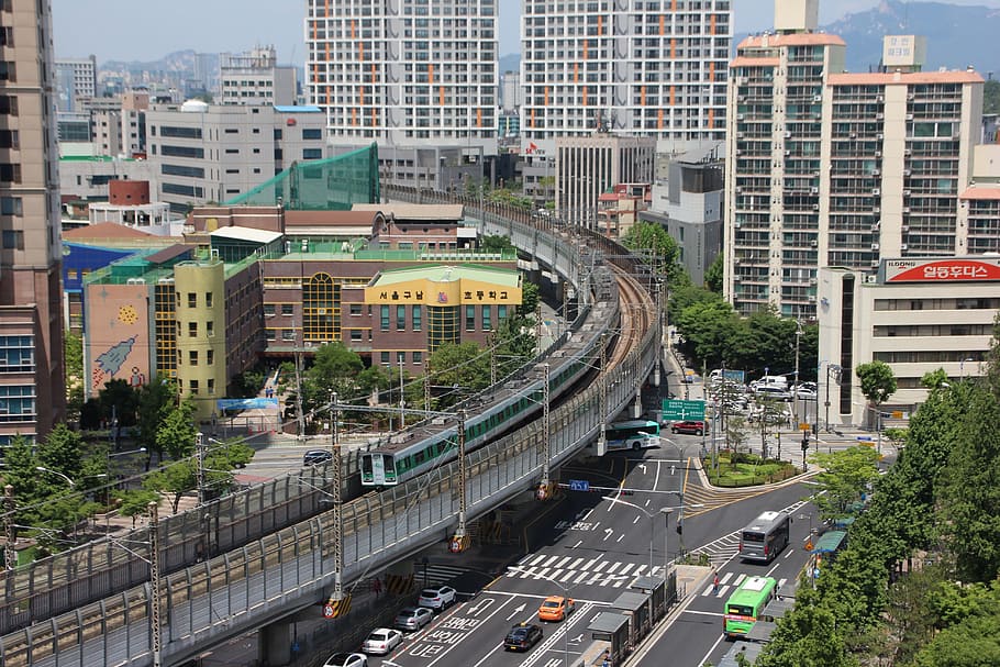aerial photography of city, Train, Subway, Republic Of Korea, HD wallpaper