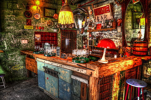 multicolored bar counter painting, budapest, ruin, hdr, city HD wallpaper