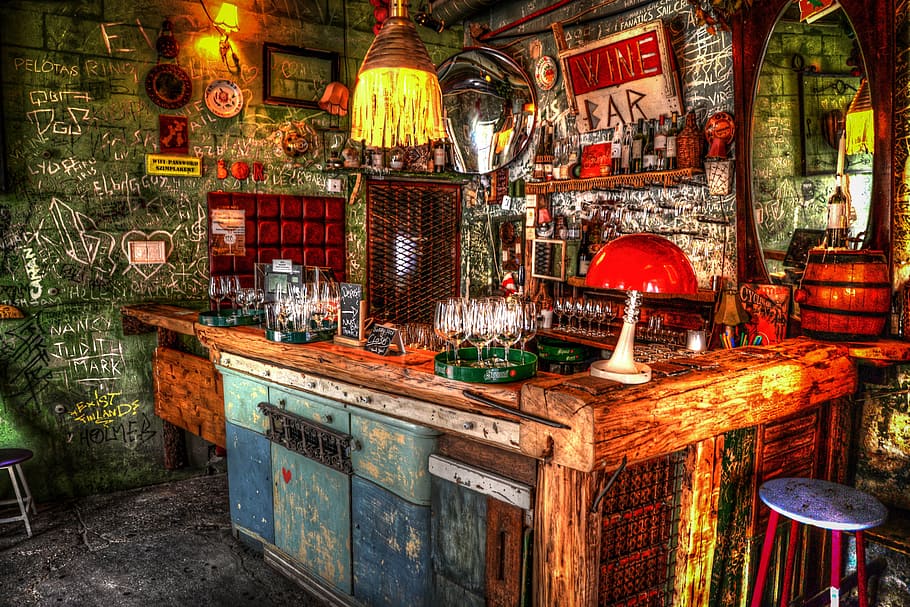 multicolored bar counter painting, budapest, ruin, hdr, city HD wallpaper