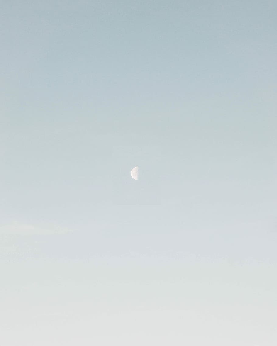photo of half-moon during daytime, untitled, sky, blue, nature HD wallpaper