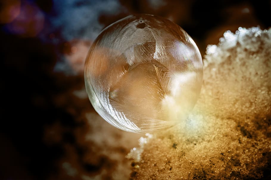 close-up photography of glass ball, soap bubble, frost, frozen HD wallpaper