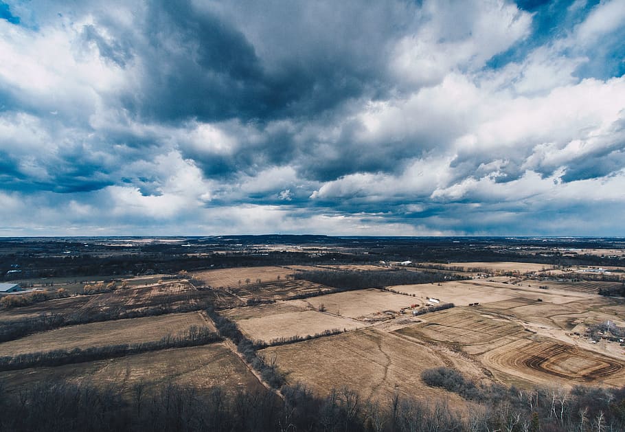 sea of clouds, aerial view of field under cloudy sky, topview HD wallpaper