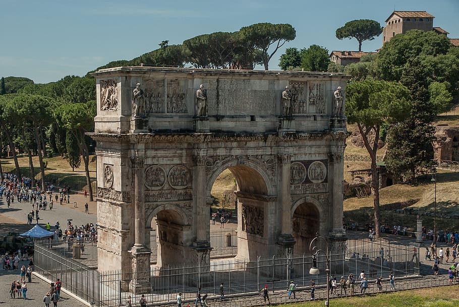 rome, antique, arch of constantine, ancient architecture, group of people