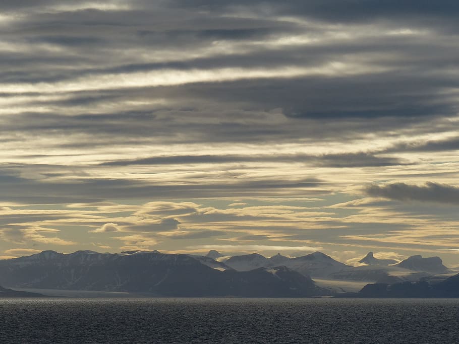 Spitsbergen, Sunset, Mountains, Sea, sky, lake, clouds, scenics HD wallpaper