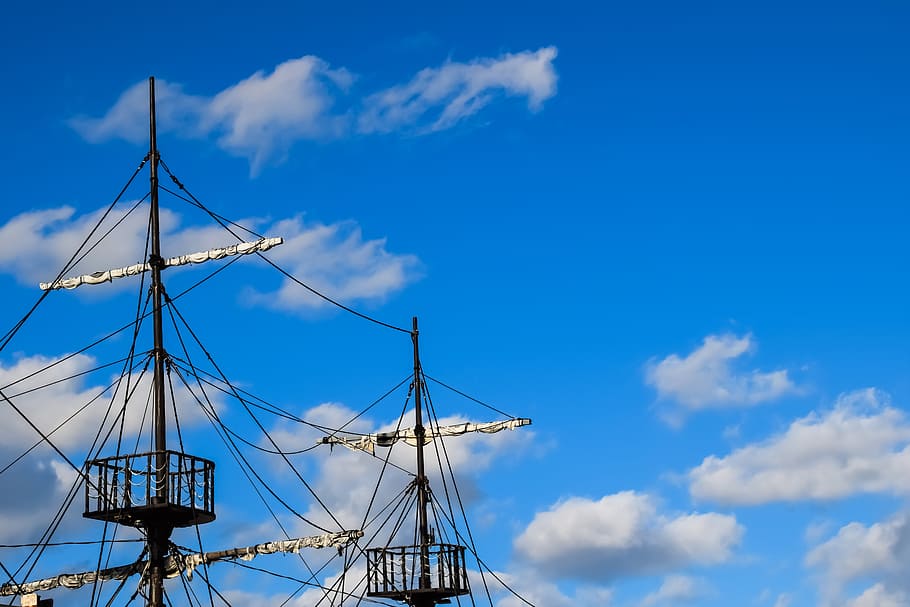 Sails, Masts, Ship, Boat, Sailboat, nautical, marine, sky, clouds HD wallpaper