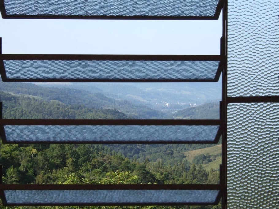 window, vista, valley, mountains, pane, no people, day, sky HD wallpaper