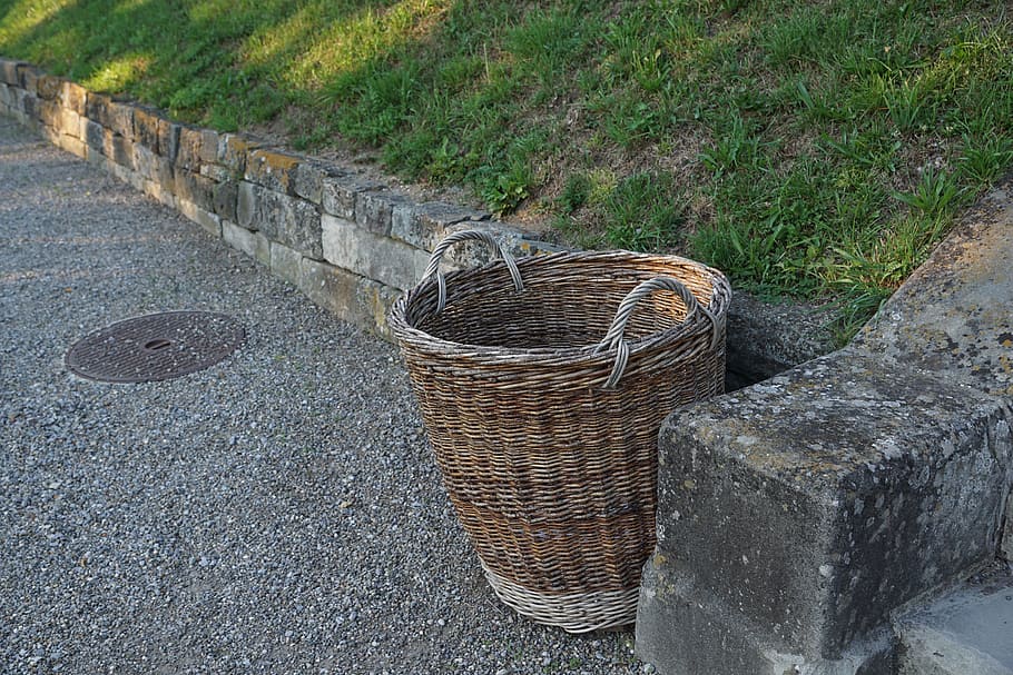basket, away, weave, grey, collect, garbage, day, no people HD wallpaper