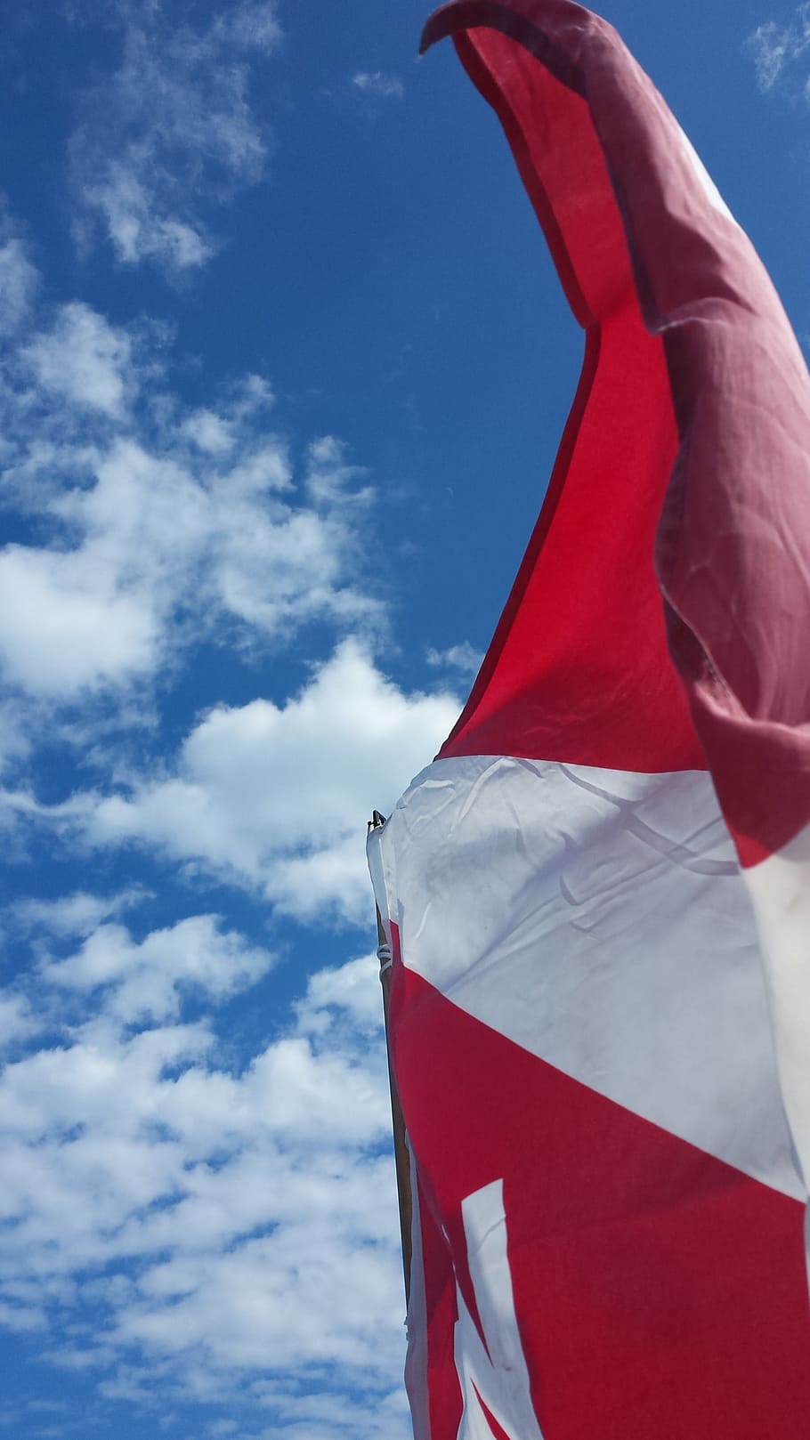 sky, flag, sea, red, patriotism, cloud - sky, nature, pride HD wallpaper