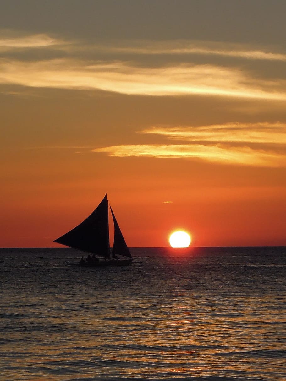 sunset, waters, sea, dawn, evening, sky, nautical vessel, beauty in nature HD wallpaper