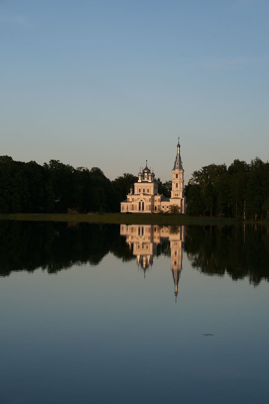 nature, church, reflection, water, sky, waterfront, clear sky HD wallpaper