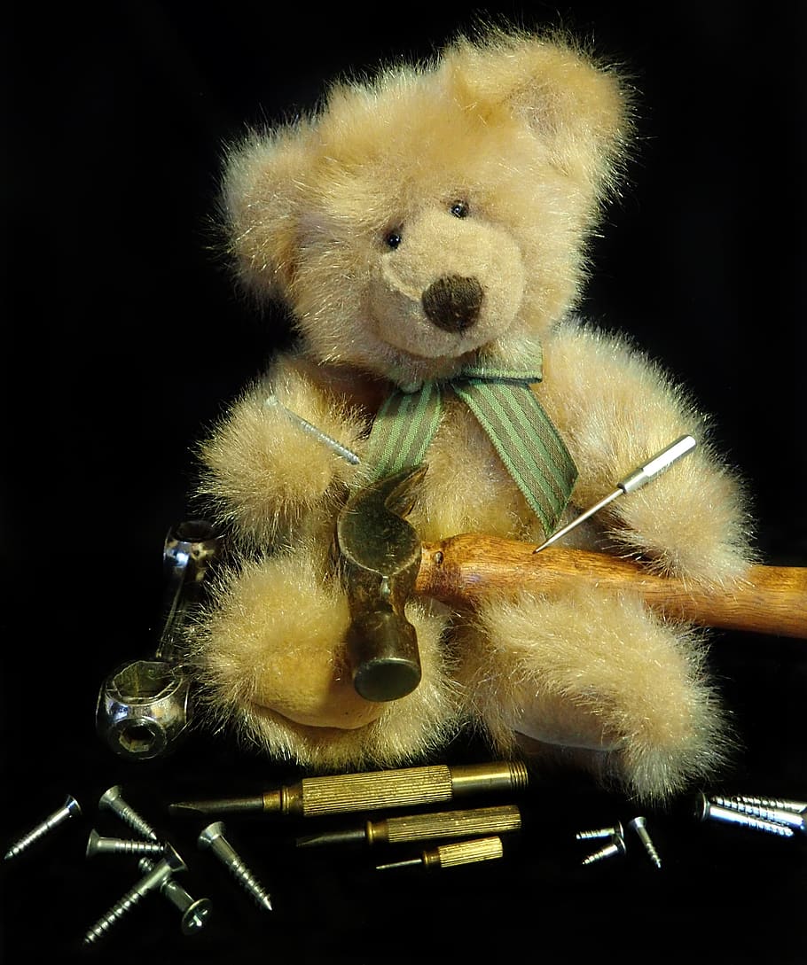 teddy, bear, working, tools, home maintenance, stuffed toy HD wallpaper
