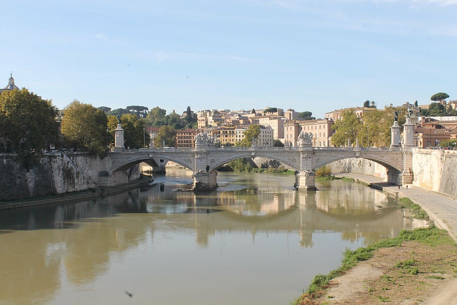 rome, bridge, river, tiber, architecture, built structure, water HD wallpaper