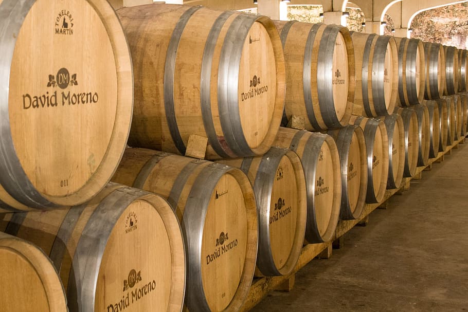 brown David Moreno wine barrels inside the building, winery HD wallpaper
