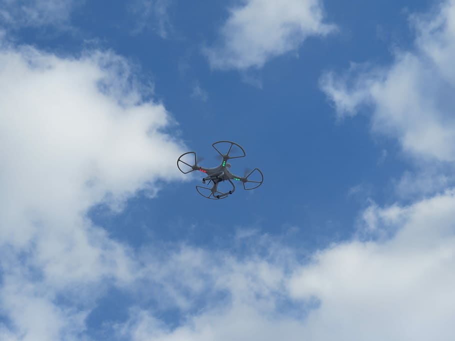 flying gray drone under blue sky at daytme, Drones, Flight HD wallpaper