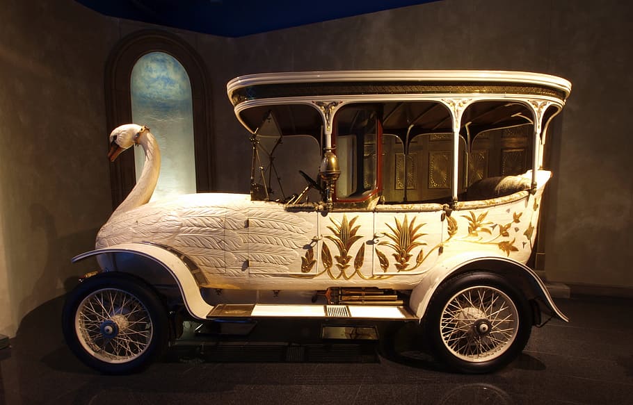 beige swan carriage, brooke swan car, 1910, automobile, vehicle