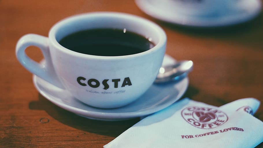 Black coffee, cup, drink, filter coffee, spoon, white, table HD wallpaper