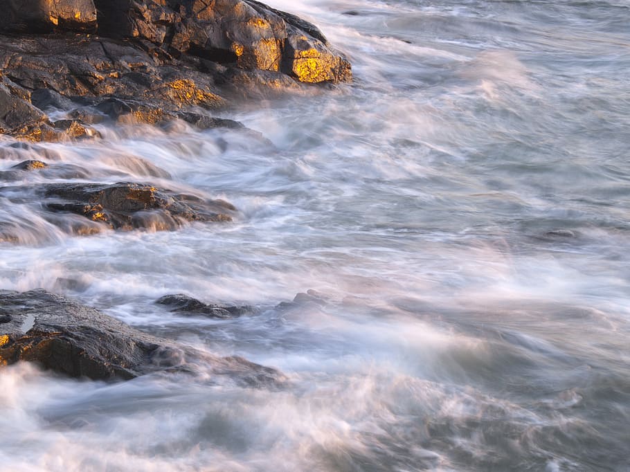water, landscape, rock, motion, beauty in nature, rock - object HD wallpaper