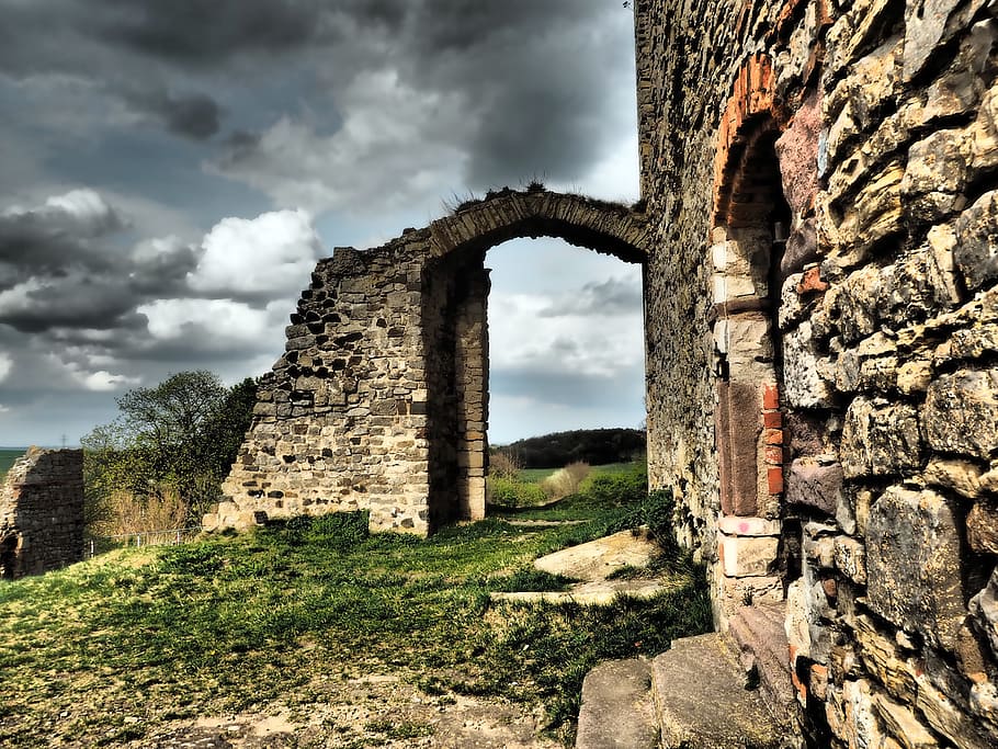 gray brick house beside treew, stones, old, nature, history HD wallpaper
