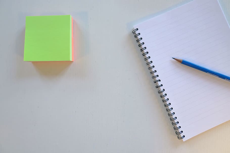 sticky note, paper, notebook, pencil, work, desk, office, note pad HD wallpaper