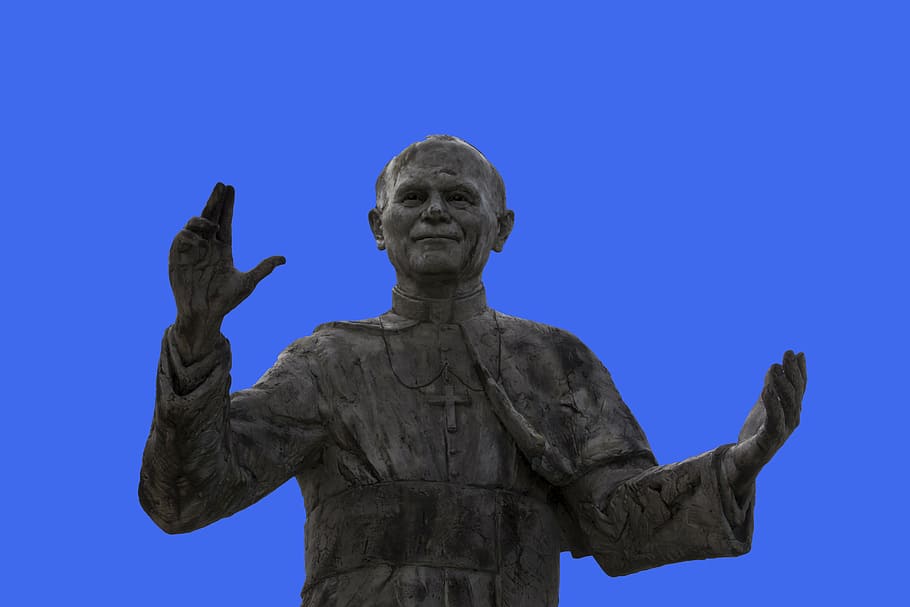 statue of pope john paul ii, lyon, stone, sculpture, stone figure, HD wallpaper