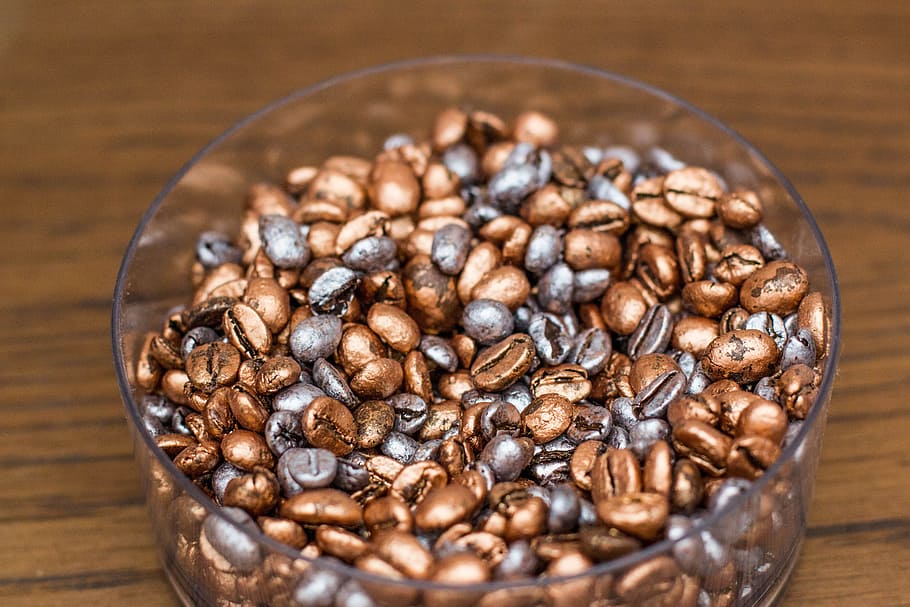 coffee beans, drink, roasted, gold, silver, metallic, food and drink HD wallpaper