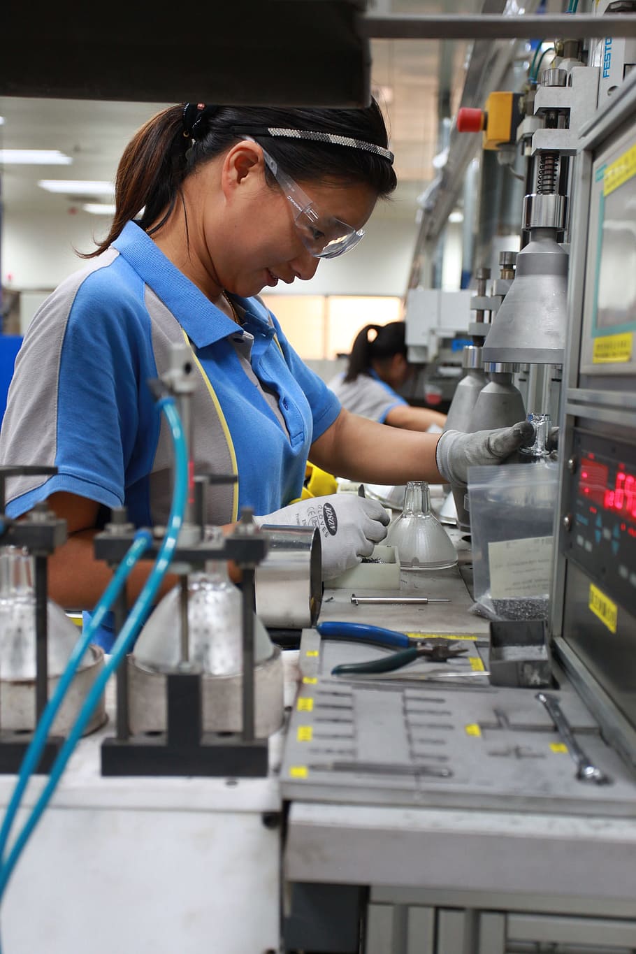 woman standing near table inside room, Factory, Detection, Operation HD wallpaper