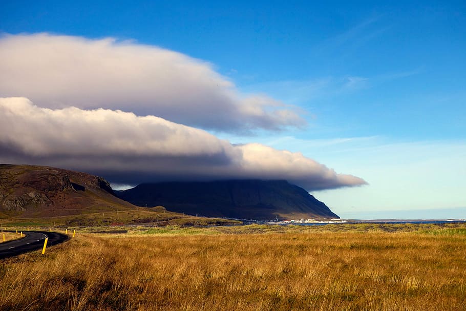 photo of mountain covered in cloud, brown mountain covered in cloud HD wallpaper