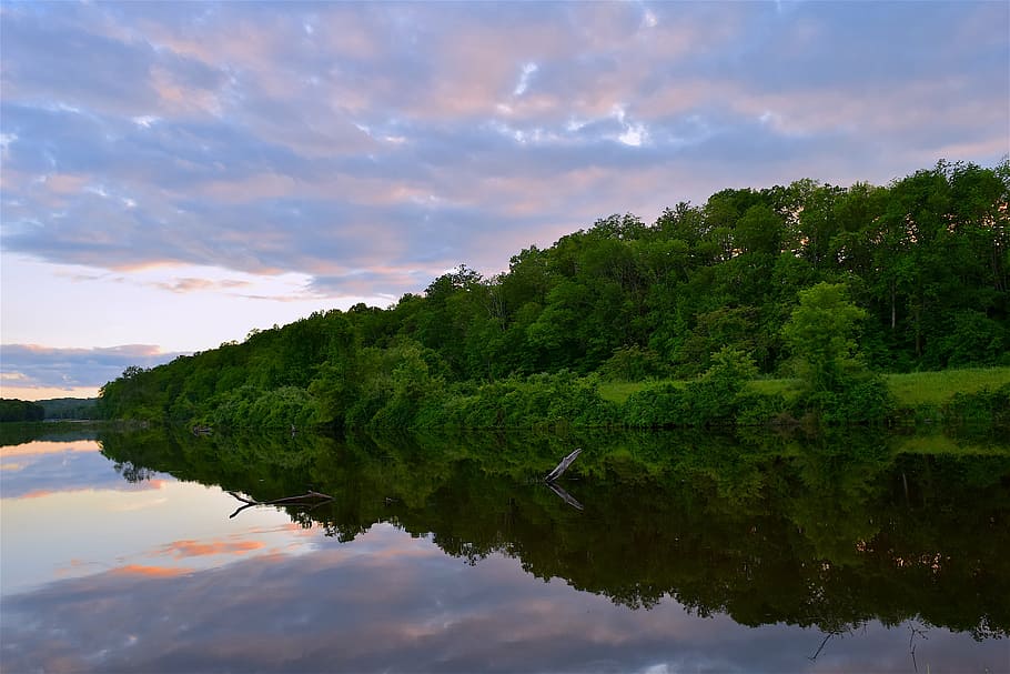lake, sunset, reflection, water, landscape, nature, sky, travel HD wallpaper