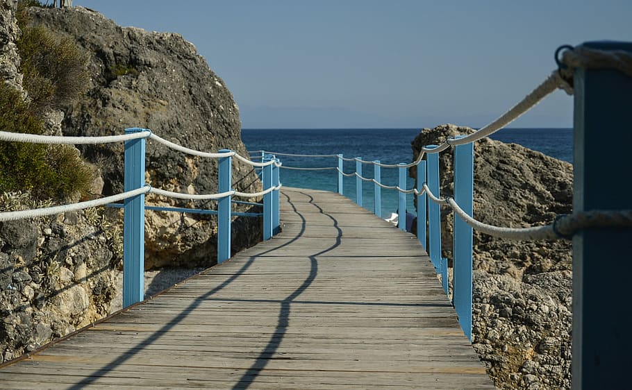 Sea, Beach, Beach, Bridge, Lazur, Sunset, blue, the coast, summer HD wallpaper
