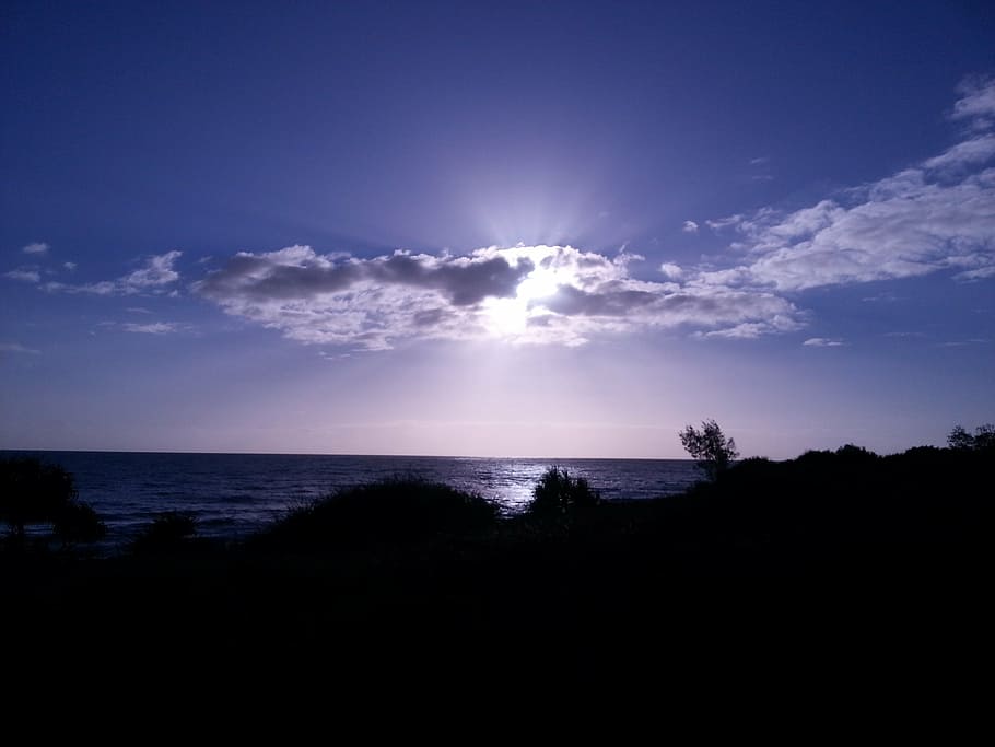 sunset, beach, ocean, sunrise, colorful, purple, violet, sky HD wallpaper