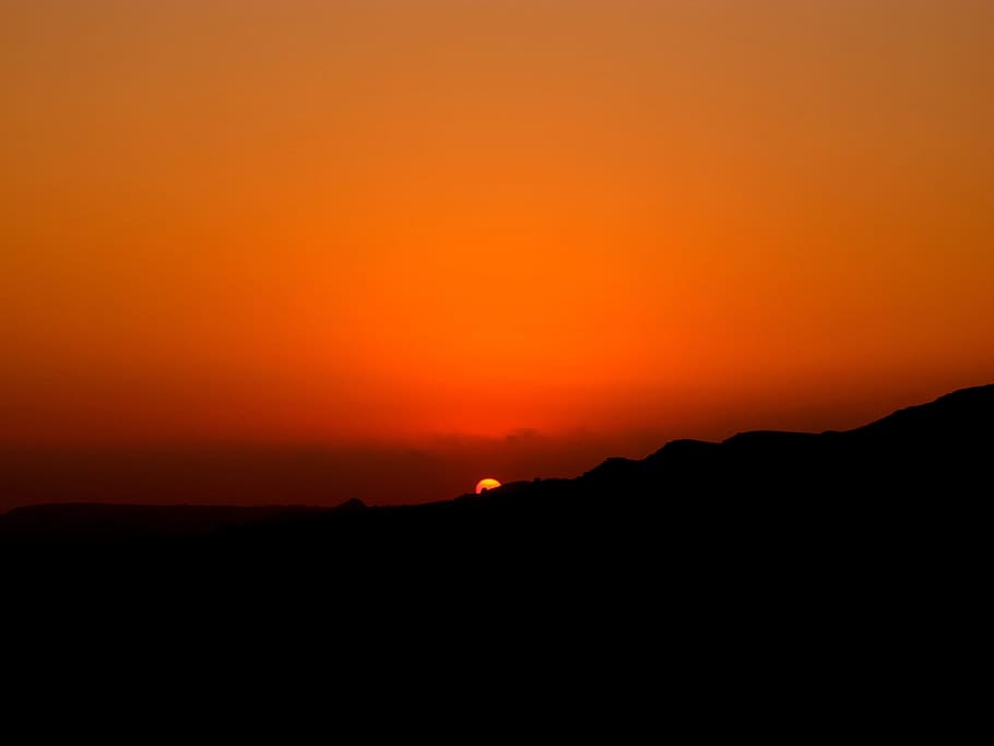 Sunset, Evening, Sky, red colors, evening sky, silhouette, orange color HD wallpaper
