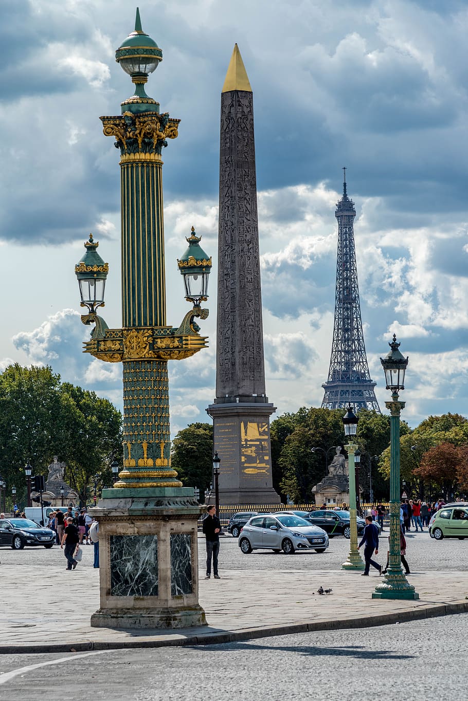 paris, place, concord, obelisk, eiffel tower, architecture, HD wallpaper