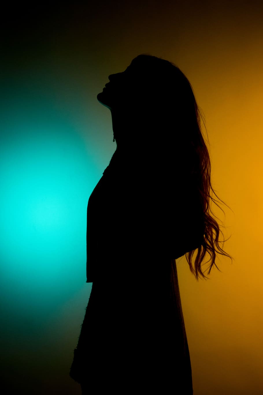 silhouette of woman, female, colour backdrop, woman silhouette