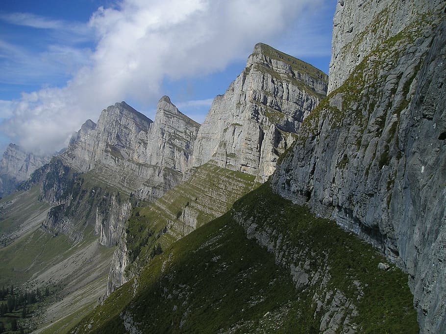 mountains, alpine, churfirsten, switzerland, summit, steep wall, HD wallpaper