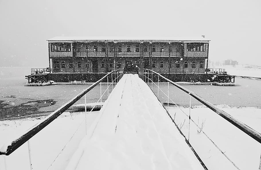 Berth in the snow, landscape, black And White, sea, cold temperature HD wallpaper