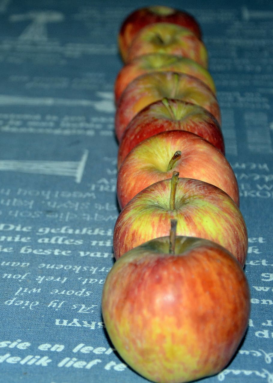 Apples, Row, Healthy, food and drink, no people, freshness HD wallpaper
