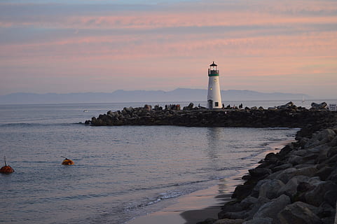white lighthouse under blue sky, Harbor, Maritime, Evening HD wallpaper